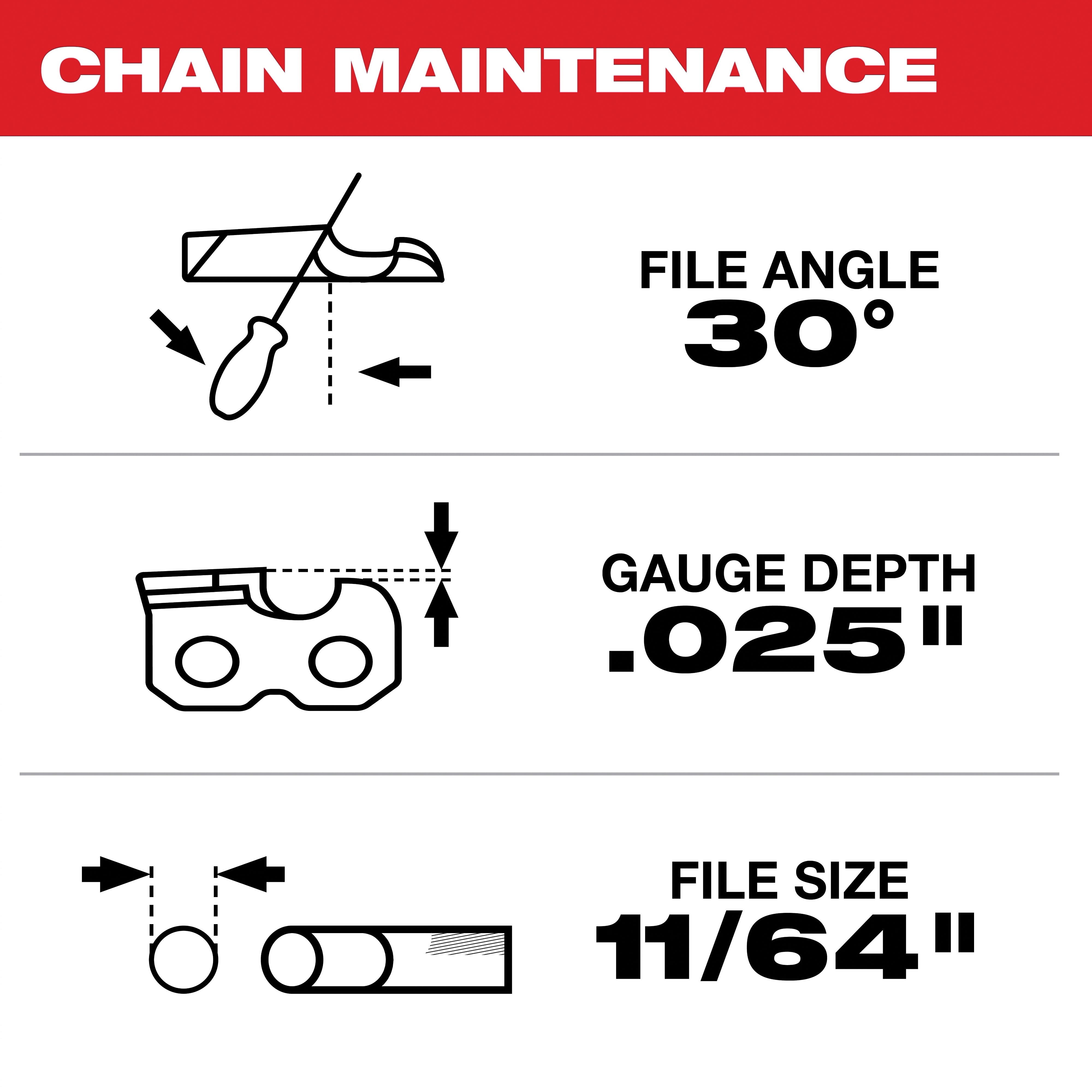 Milwaukee® 49-16-2750 Pruning Saw Chain, 8 in L, 0.043 in, 11/64
