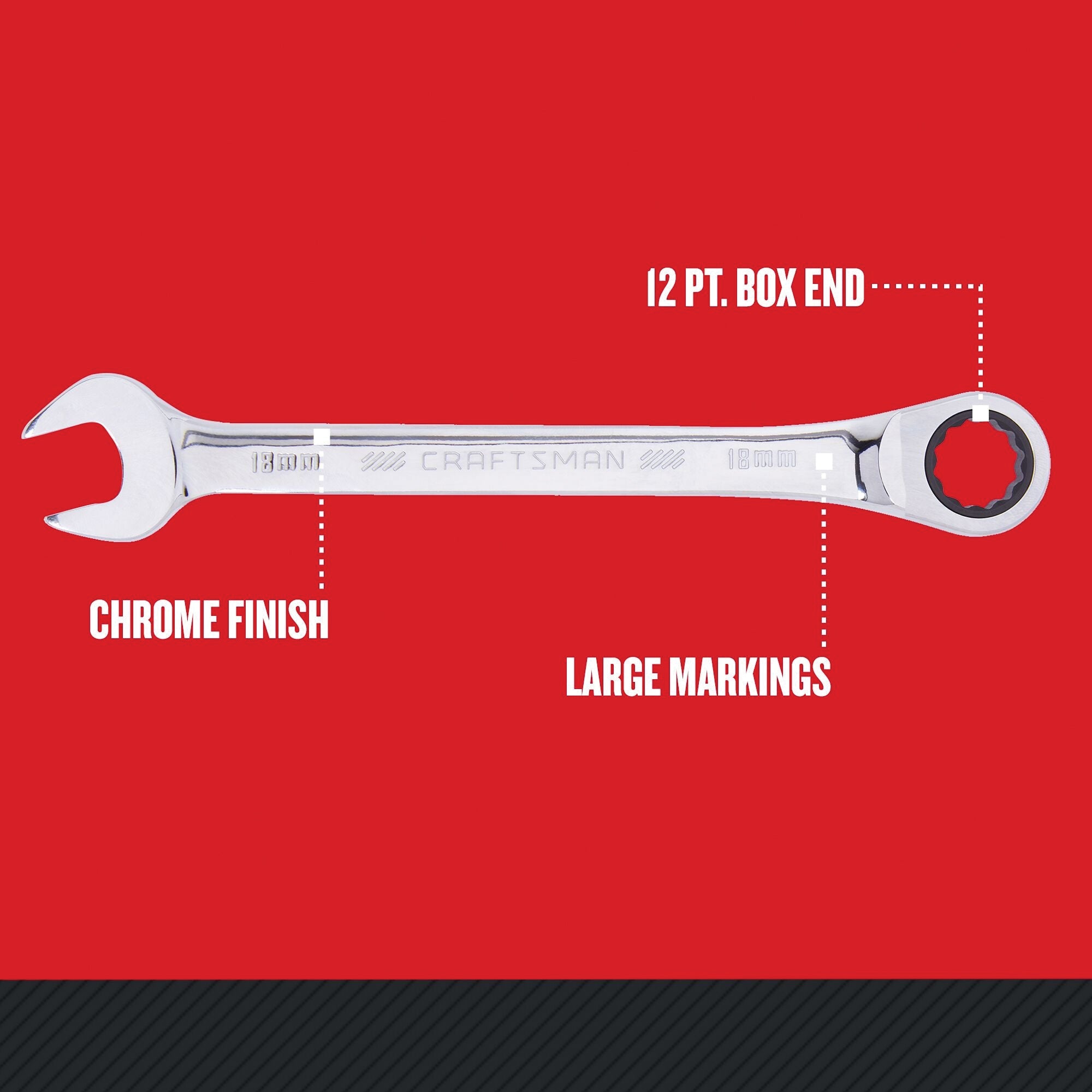 Craftsman 18 mm 12 Point Metric Ratcheting Wrench, 9.1 in. Length