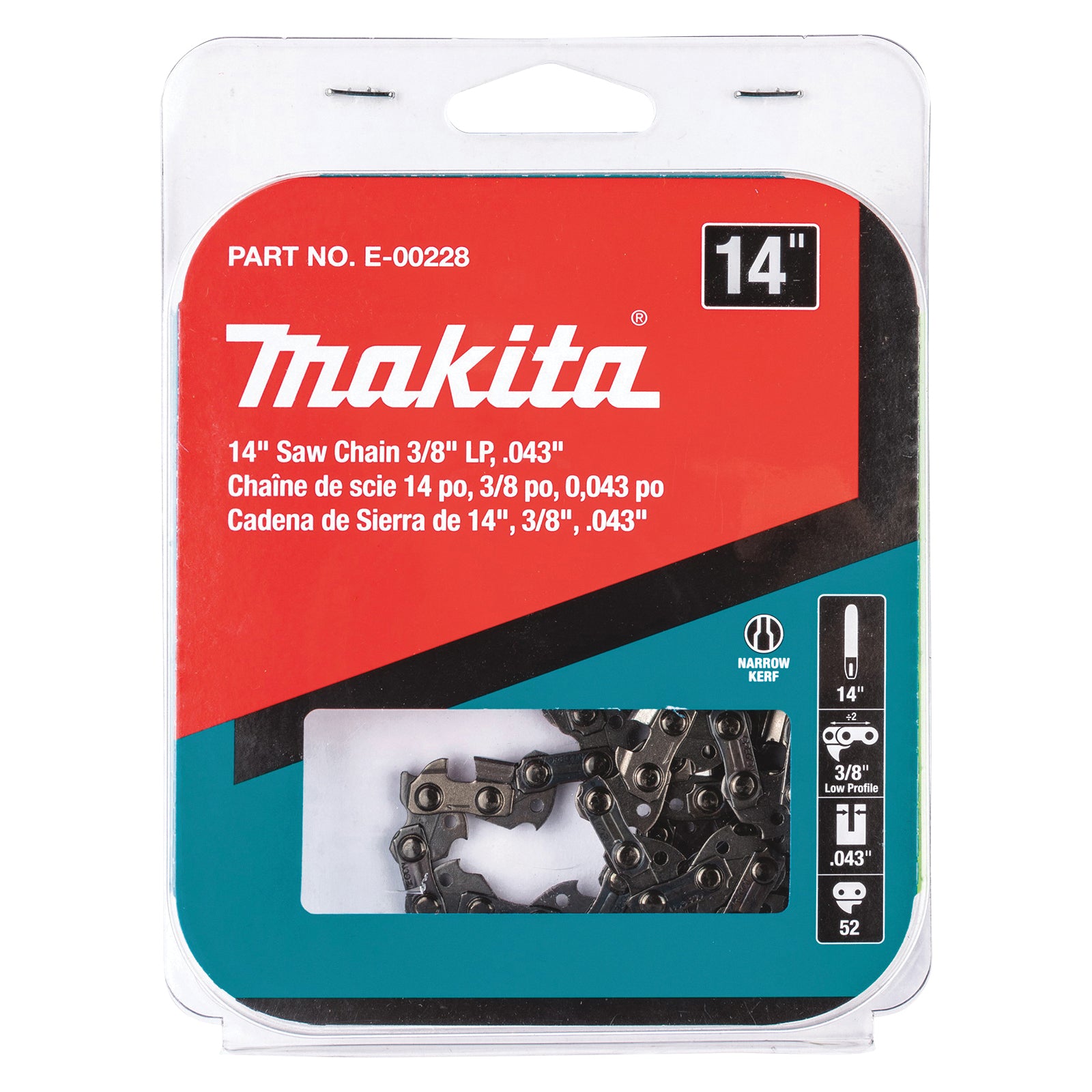 Makita® E-00228 Saw Chain, 14 in L, 0.043 in, 4.5 mm File, 3