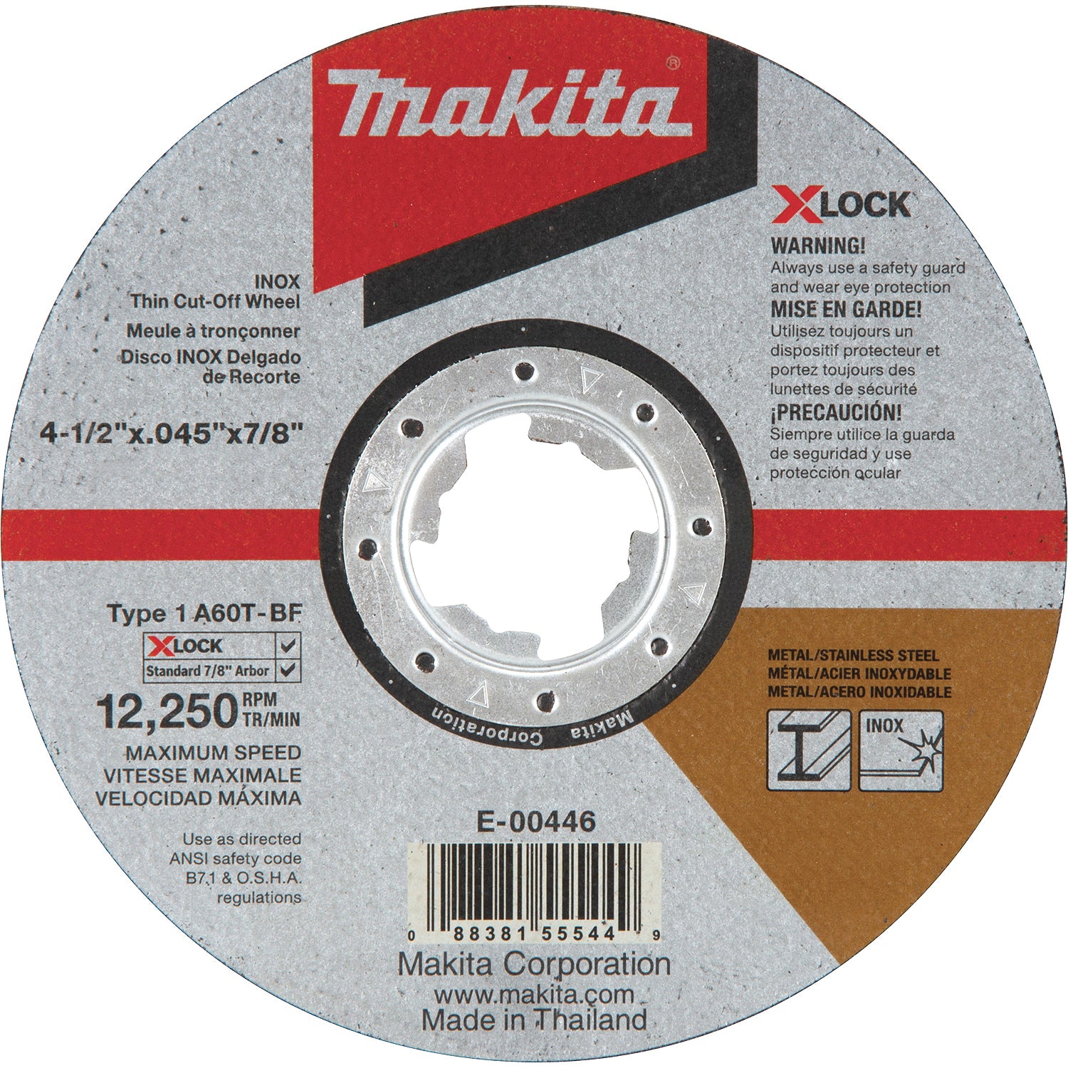 Makita® X‑LOCK E-00446 Thin Cut-Off Wheel, Type 1 Wheel, 4-1